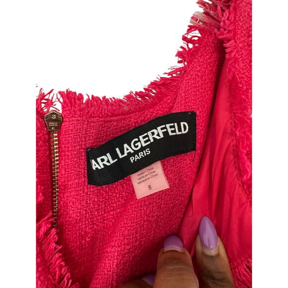 Karl Lagerfeld Dress Pink Sleeveless Tweed Twee Preppy Academia Work Size 8 - Picture 2 of 12